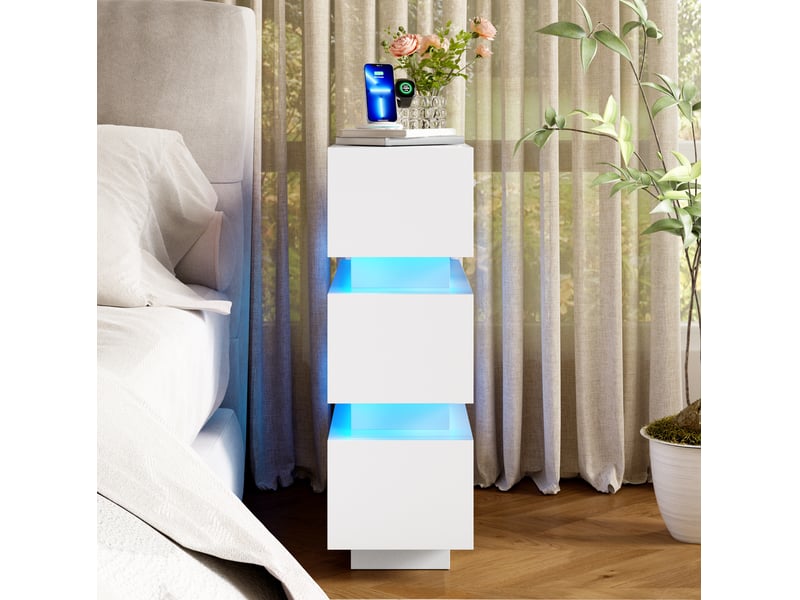  Lot de 2 tables de chevet 20x40x59,5 cm à 3 tiroirs led blanc  - Conforama E