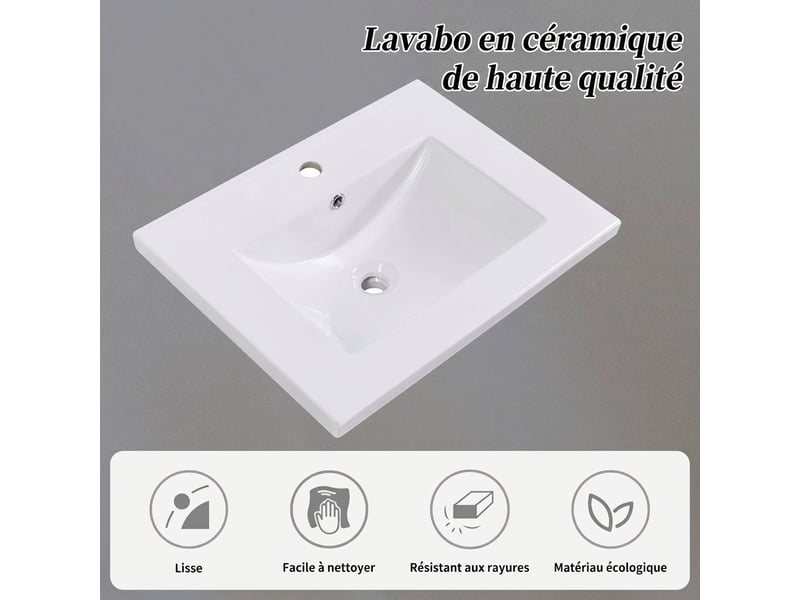  Meuble salle de bain avec vasque céramique 60 cm - sur pied gris clair avec rangement  - Conforama R