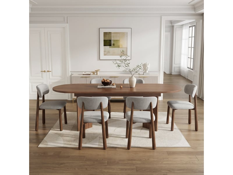 Ensemble table à manger extensible + 6 chaises – 140/180x90 cm – noyer – coins arrondis – plateau épais – chaises dossier rembourré design ergonomique - Conforama R