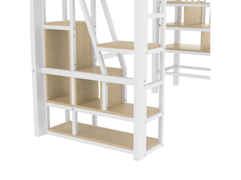 Lit mezzanine enfant 90x200 cm avec led métal et mdf blanc sans matelas  - Conforama D