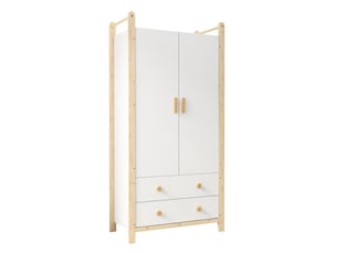 Maisentiel armoire 2 portes avec barre de penderie et 2 tiroirs 89,6 x 44 x 180,5 cm blanc et pin