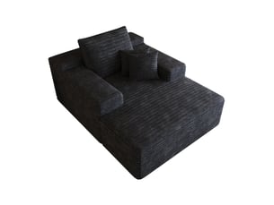 Méridienne en velours côtelé avec assise profonde et mousse haute élasticité, tissu noir 115 × 159 cm