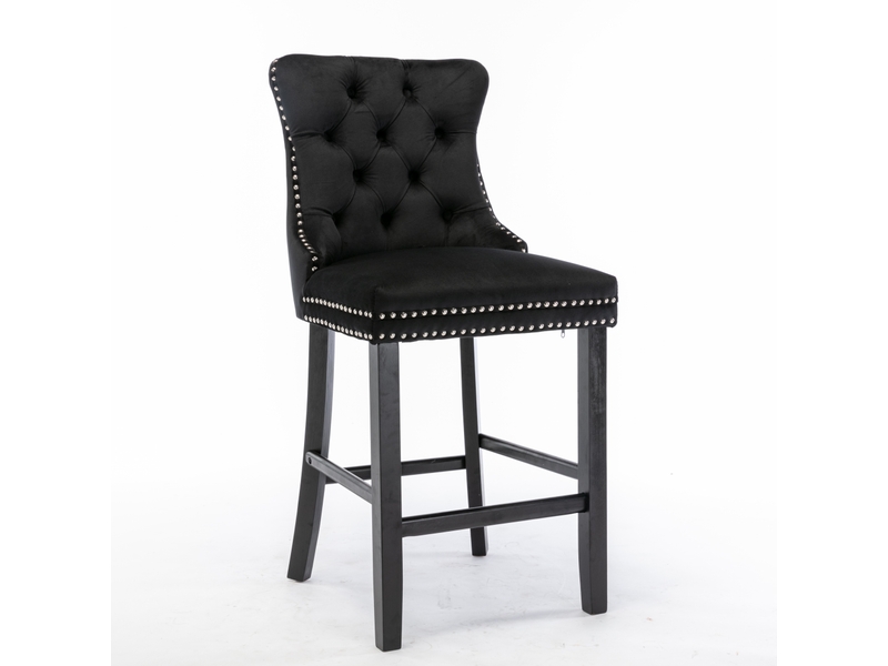  Lot de 2 tabourets de bar en velours noir, pieds en bois massif W3223P345663 - Conforama B