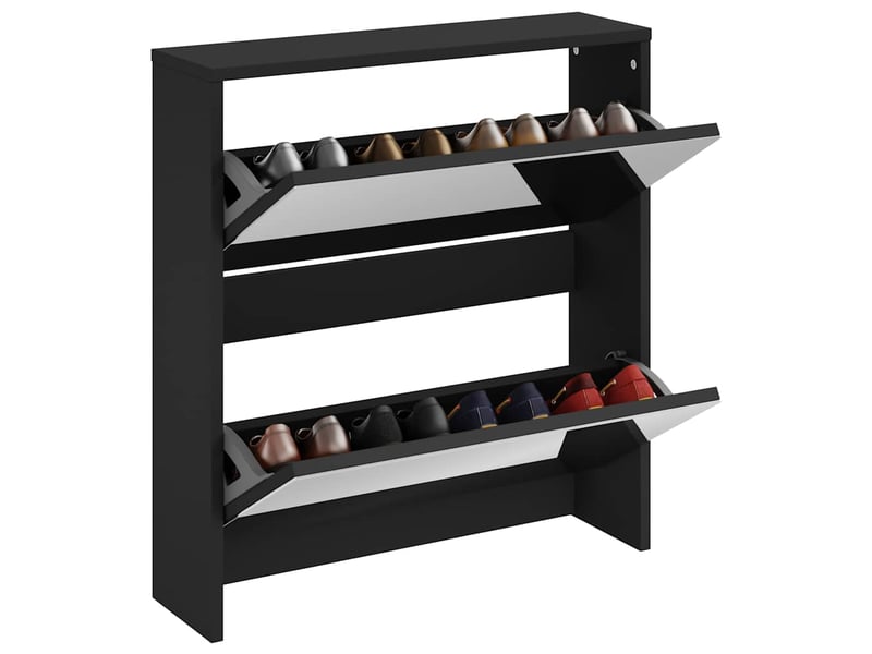 Meuble à chaussure | armoire à chaussures avec miroir à 2 niveaux noir 63x17x67 cm  - Conforama C