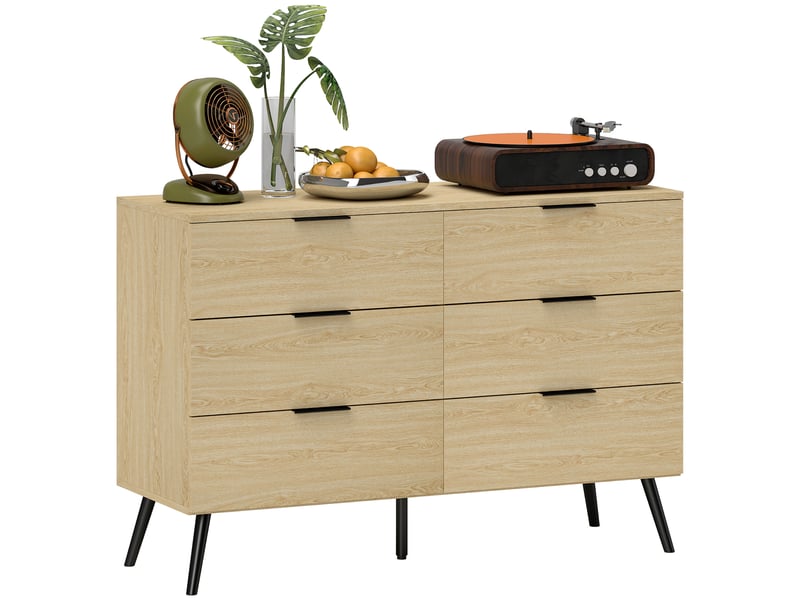  Commode 6 tiroirs commode moderne pour chambre à coucher avec design anti-basculement 110l x 40l x 75h cm aspect bois  - Conforama A