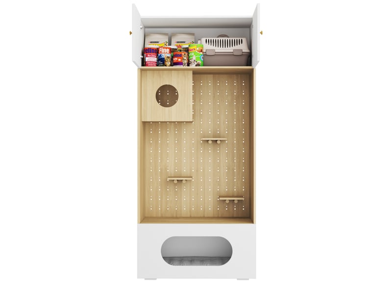  Meuble de rangement multifonction 90x50x202 cm, 2 portes, niches, panneaux de particules, blanc et bois clair  - Conforama A