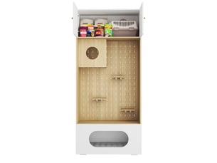 Meuble de rangement multifonction 90x50x202 cm, 2 portes, niches, panneaux de particules, blanc et bois clair