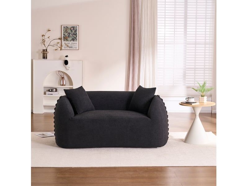  Canapé droit moderne 2 places 155x90x67 cm compressé incurvé, pour salon, contemporain, mousse et tissu chenille, noir  - Conforama B