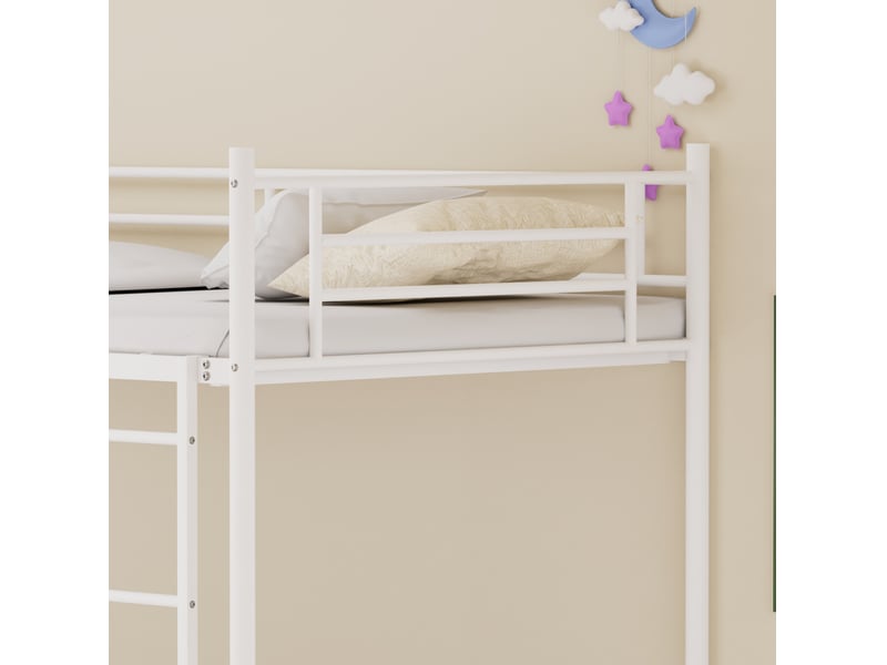  Lit superposé enfant 90x190 cm en acier blanc avec échelle et garde-corps, idéal pour deux enfants, sans matelas  - Conforama D