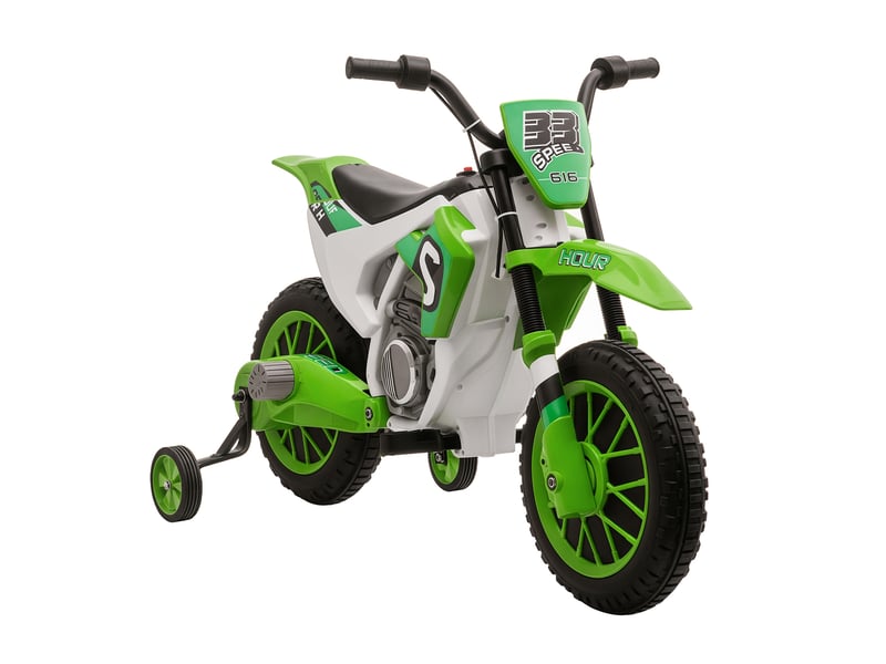  Moto électrique pour enfants de 3 ans et plus, 12 v, avec 2 roues d'équilibre, vitesse 3-8 kmh, démarrage progressif, 106,5 x 51,5 x 68 cm, verte  - Conforama A