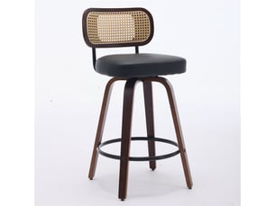 Lot de 2 tabourets de bar 42x56x90cm – aavec dossier en rotin et assise rembourrée – noyer et noir