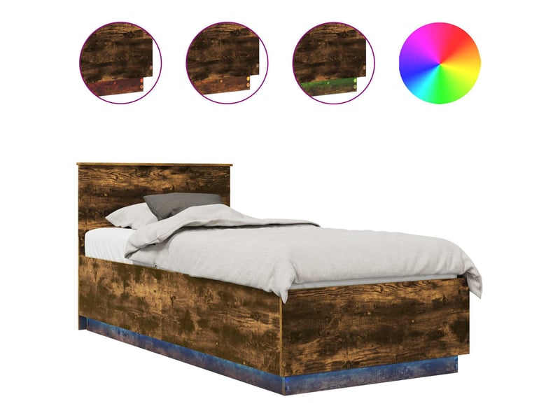  Lit simple- lit adulte -  cadre de lit chêne fumé 90 x 190 cm bois d'ingénierie  - Conforama A