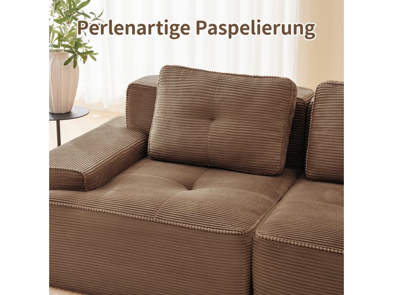Canapé d’angle modulable marron en velours côtelé avec ottoman inclus – cloud 3 places - Conforama E