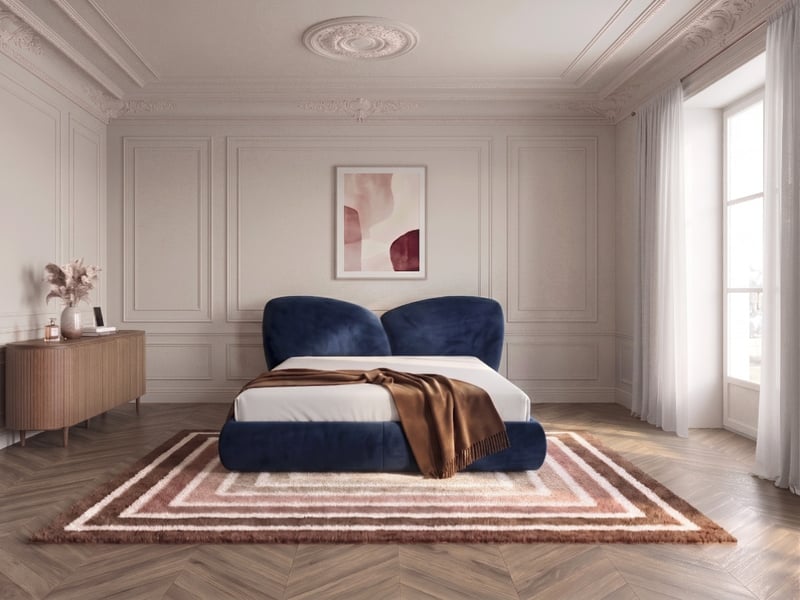 Bobochic lit bas danae tissu velours lisse bleu 180x200 DANAE - Conforama B