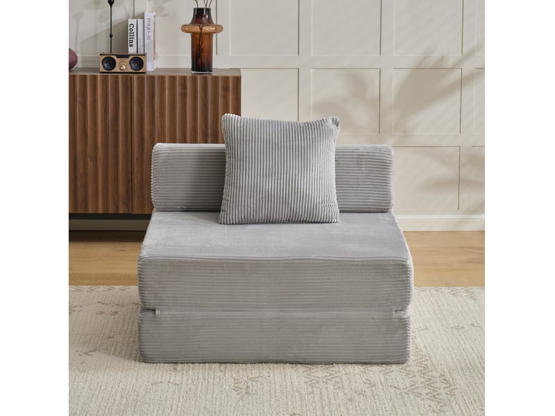 Canapé-lit convertible modenvie 1 place pliable au sol en velours côtelé gris clair 92,5 x 92,5 x 60 cm  - Conforama D