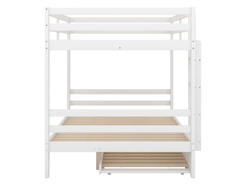  Lit superposé 140x200 cm gigogne 3 couchages, pin, blanc, sans matelas  - Conforama R