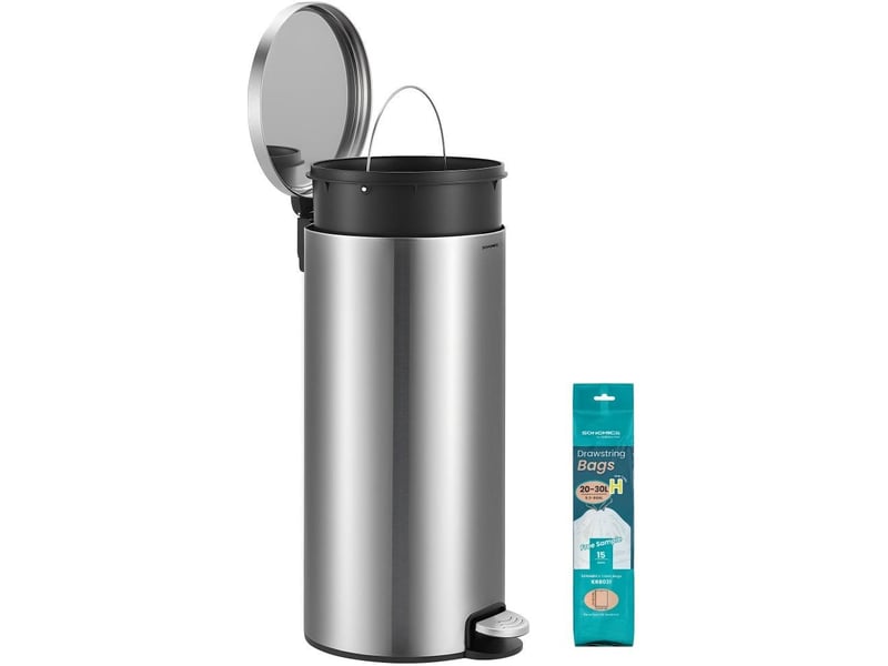  Poubelle ronde 30 l avec seau amovible et couvercle à fermeture douce 29,5 x 37,1 x 63 cm en acier inoxydable blanc 12_0012545  - Conforama A