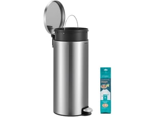 Poubelle ronde 30 l avec seau amovible et couvercle à fermeture douce 29,5 x 37,1 x 63 cm en acier inoxydable blanc 12_0012545