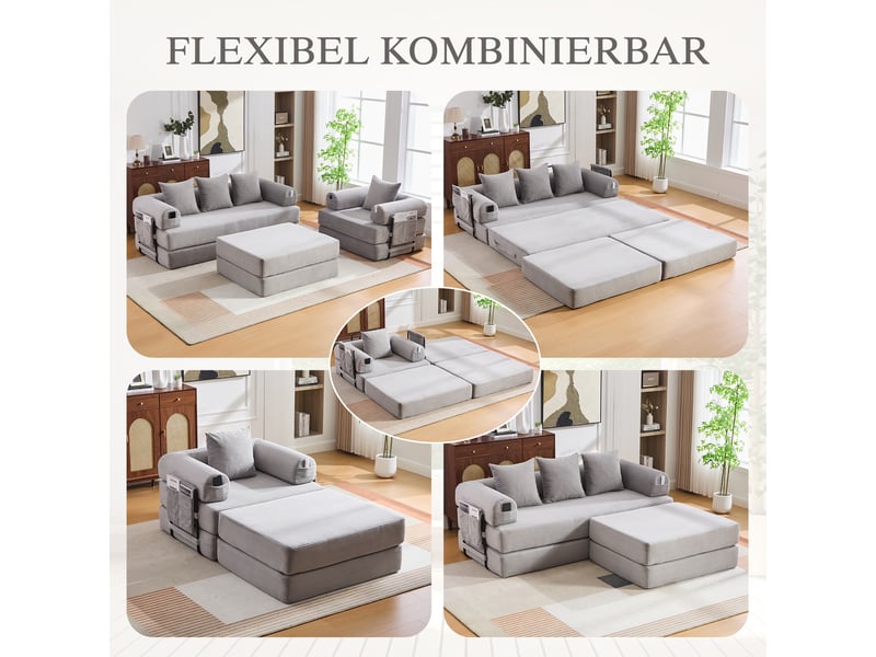  Canapé modulable, canapé 4 places – poches latérales, mousse haute densité, avec pouf, en velours tricoté  - Conforama E