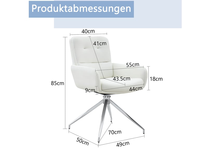  Lot de 2 chaises de salle à manger pivotantes blanches et argentées en polyuréthane  - Conforama E