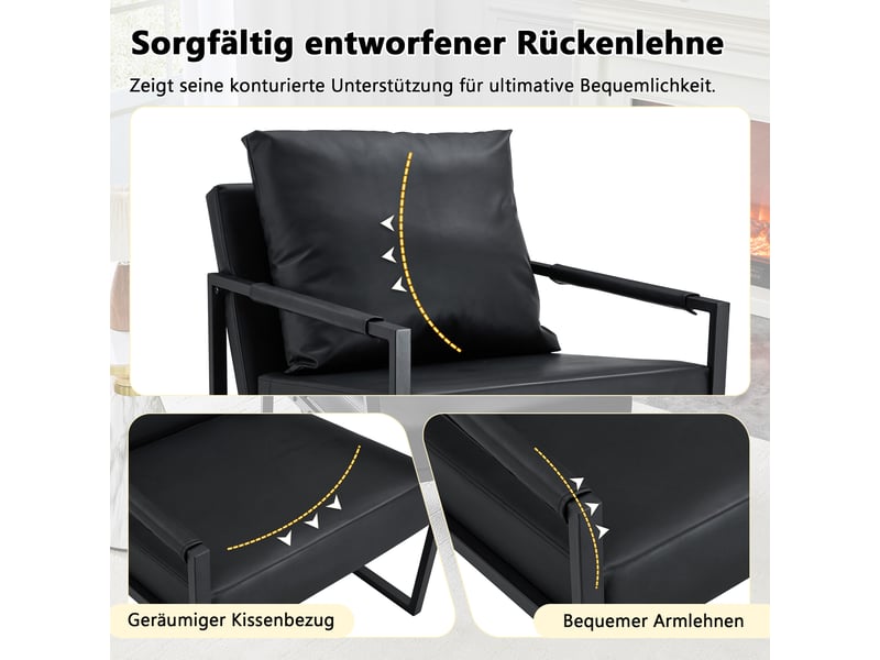  Fauteuil en similicuir pu noir avec structure en métal W3731P400340 - Conforama E