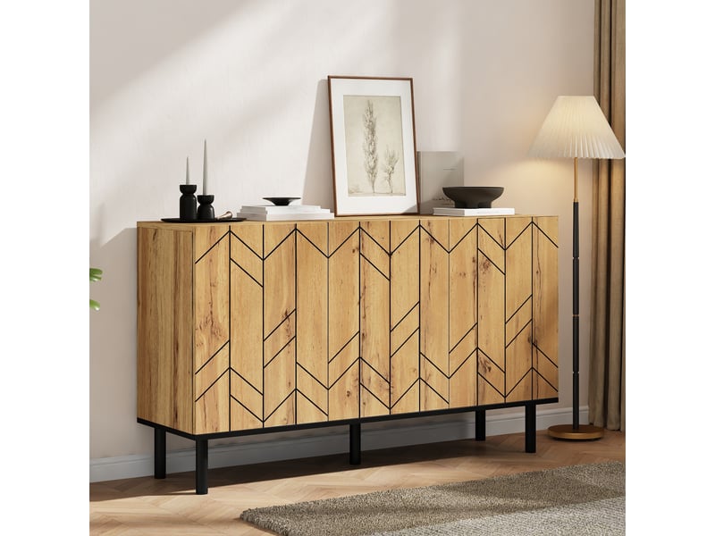  Buffet effet bois design chevron 3 portes battantes 120x35x70cm  - Conforama B