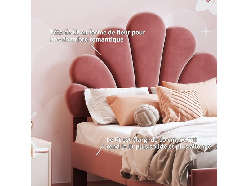 Lit 90 x 200 avec sommier, lit rembourré lit simple,tête de lit réglable en hauteur,lit simple,velours,rouge  - Conforama E