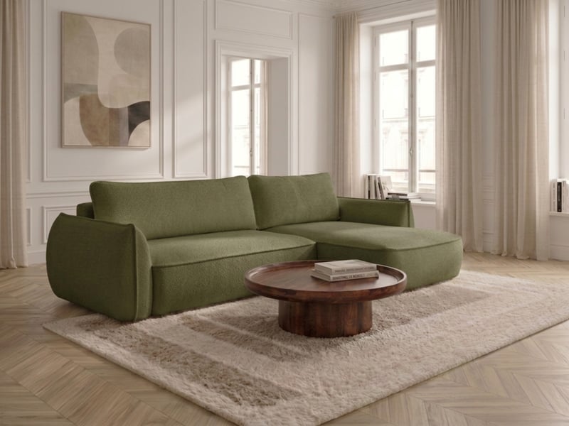 Bobochic canapé d'angle convertible réversible esmee tissu chenille vert réversible ESMEE - Conforama B