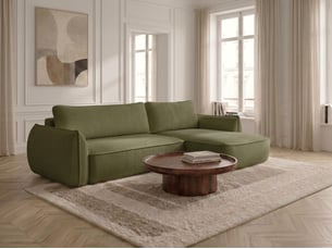 Canapé d'angle réversible convertible <strong>BOBOCHIC</strong> <strong>ESMEE</strong> 3 places Tissu vert avec coffre de rangement