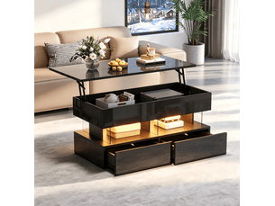 Table basse relevable avec 2 tiroirs, rangement caché, niche ouverte et led pour salon, 100 × 50 × 46 cm