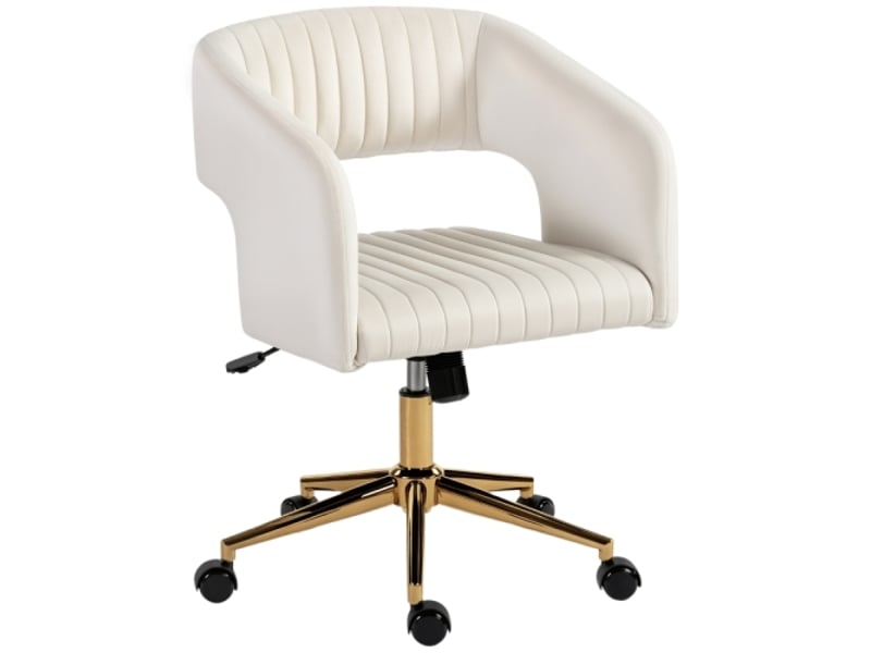Chaise de bureau à roulettes en velours crème, réglable en hauteur, inclinable, confortable - Conforama A