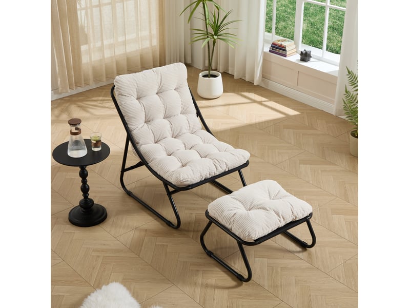  Fauteuil de jardin avec repose-pieds 65x78x86 cm – noir et blanc – coussin épais, structure résistante  - Conforama B