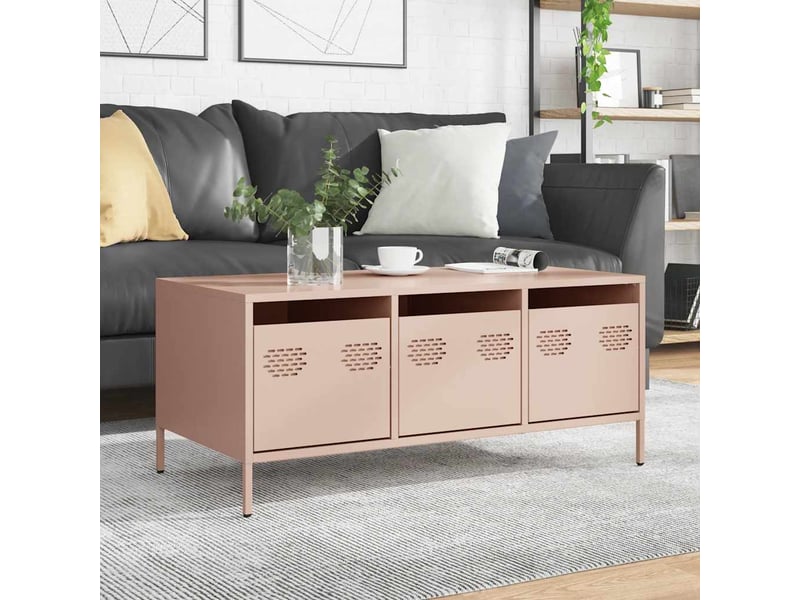 Table basse - table de salon - table à thé rose 101,5x50x43,5 cm acier laminé à froid - Conforama B
