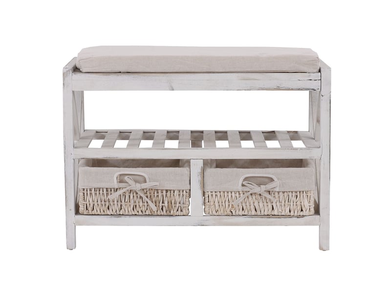  Etagère, range-chaussures, banc, 45x65x34cm, shabby chic, vintage - blanc  - Conforama C