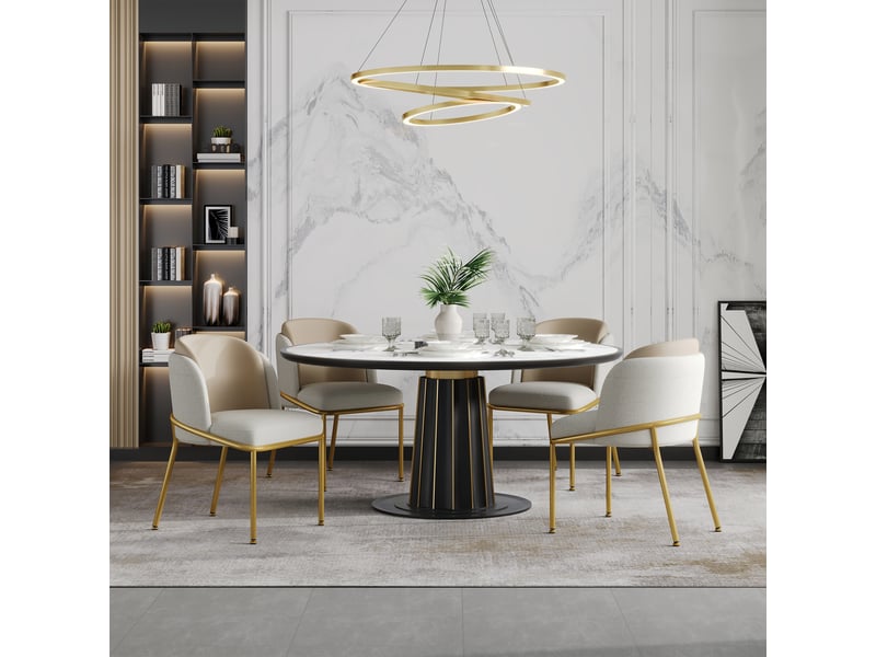  Lot de 4 chaises de salle à manger avec pieds réglables  - dossier ergonomique, simili cuir beige  - Conforama B
