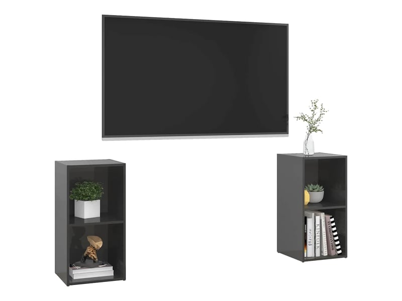  Lot de 2 meuble tv bas salon gris brillant 72x35x36,5 cm bois d'ingénierie shl14609  - Conforama C