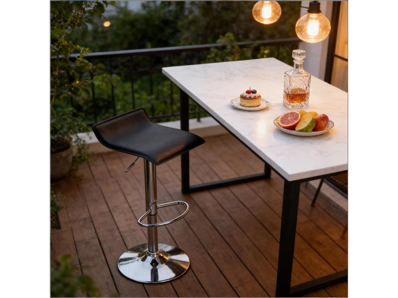 Tabouret de bar pivotant 38,5 x 39 x 62-84 cm - hauteur réglable - assise ergonomique en similicuir - pied métal chromé avec repose-pieds - noir - Conforama E