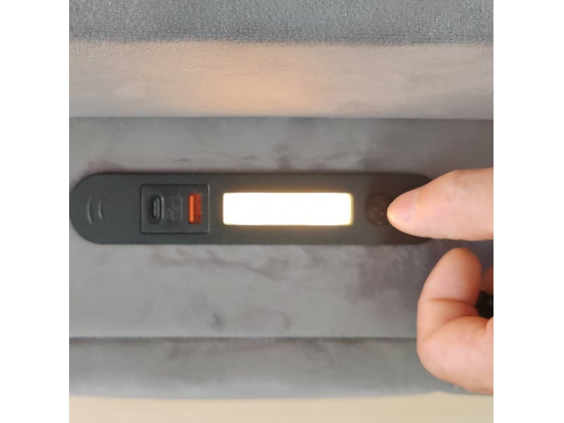  Lit banquette enfant 90x200 cm gris clair velours, rangement hydraulique, éclairage et ports usb  - Conforama E
