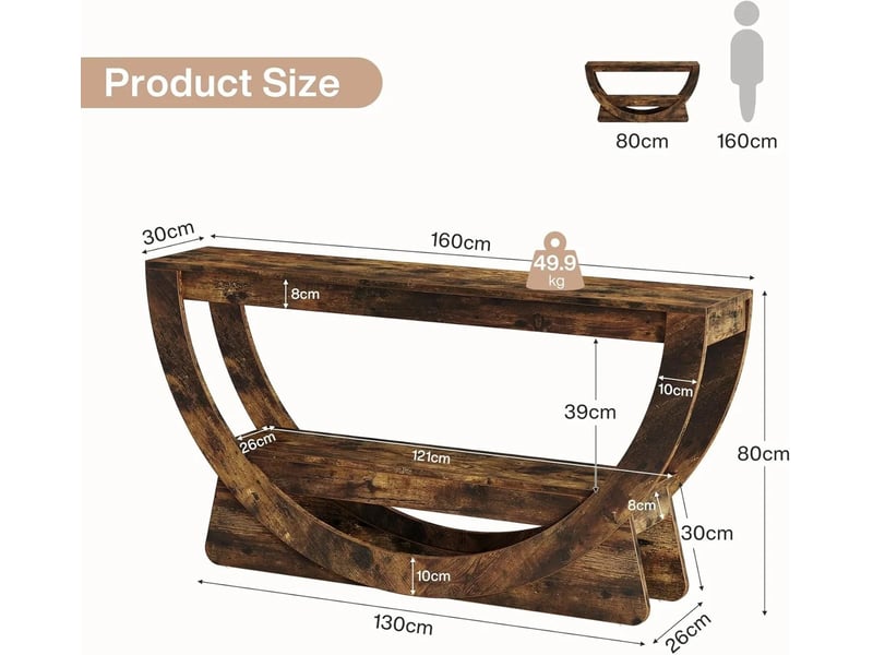  Table console meuble tv en mdf marron rustique 160x30x80,5 cm  - Conforama C