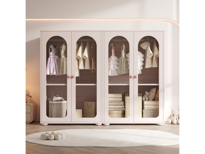  Armoire avec penderie et étagères réglables pour chambre en mdf 80×50×120 cm rose bébé  - Conforama B