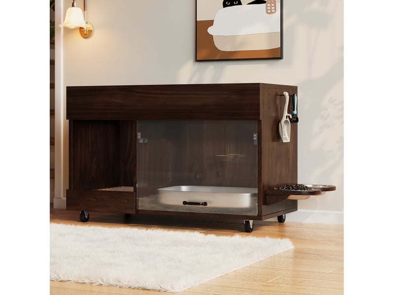  Meuble buffet 100x45,5x67 cm avec espace de rangement, pour salon, MDF, couleur noyer  - Conforama E