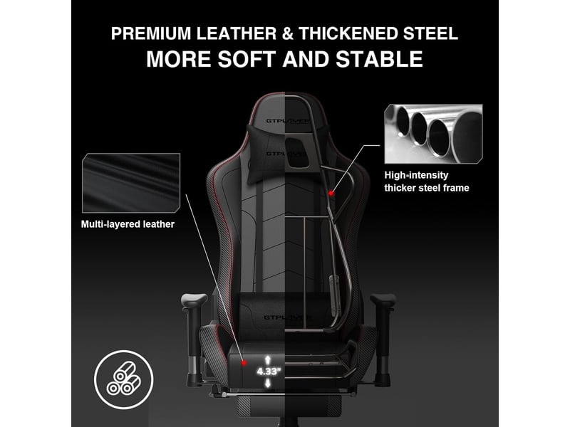  Gtplayer chaise de jeu ergonomique avec bluetooth et repose-pieds 200 kg - noir GT890MF-BLK - Conforama B