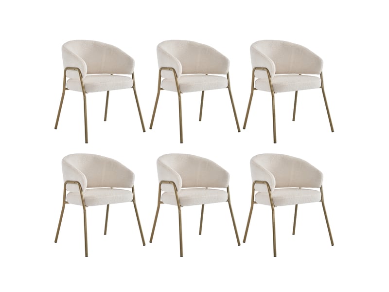  Lot de 6 chaises de salle à manger,49x48x78 cm,avec pieds dorés,tissu,blanc  - Conforama A