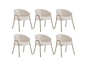 Lot de 6 chaises de salle à manger,49x48x78 cm,avec pieds dorés,tissu,blanc