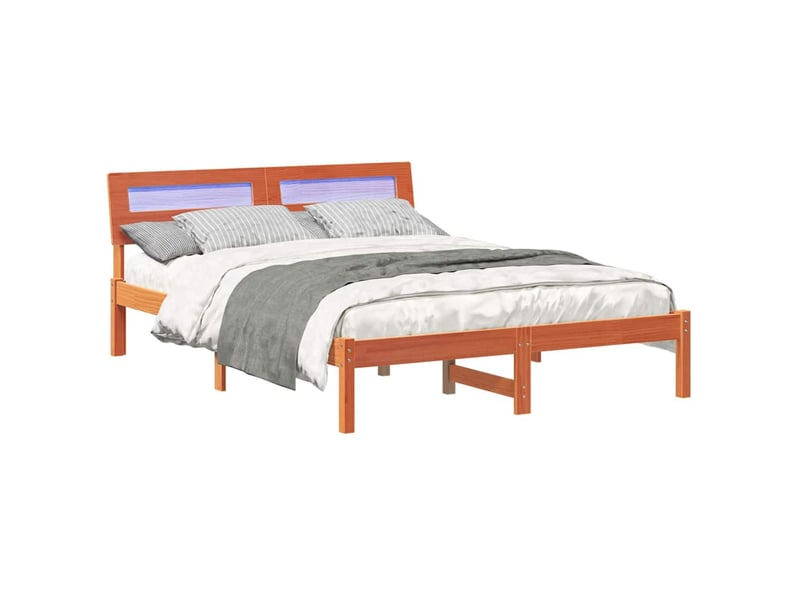  Lit double- lit adulte -  cadre de lit avec tête de lit brun  135 x 190 cm pin massif  - Conforama B