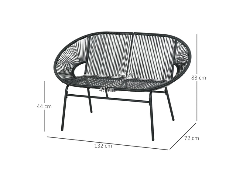 Banc de jardin 2 places en résine tressée noire, structure acier, dossier haut, idéal terrasse et balcon - Conforama C
