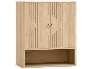 Armoire murale de salle de bain, meuble de rangement avec compartiment ouvert et étagère réglable, 60 x 18 x 70 cm chêne