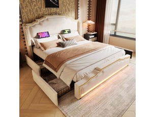 Lit avec rangement 140x200 cm <strong></strong>  <strong></strong> coloris beige