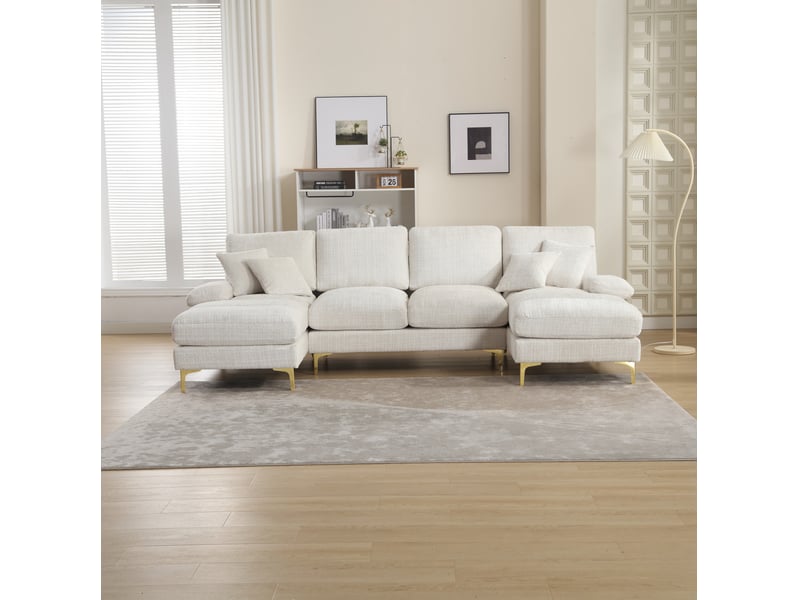  Canapé panoramique modenvie 4 places en u 272 x 136 cm chenille beige pieds en métal  - Conforama E