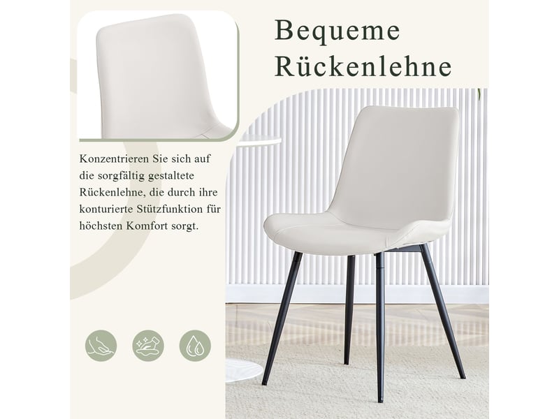  Chaise repas ensemble de 4 pièces cuir synthétique blanc design moderne assise élargie dossier pieds métal antidérapants  - Conforama E